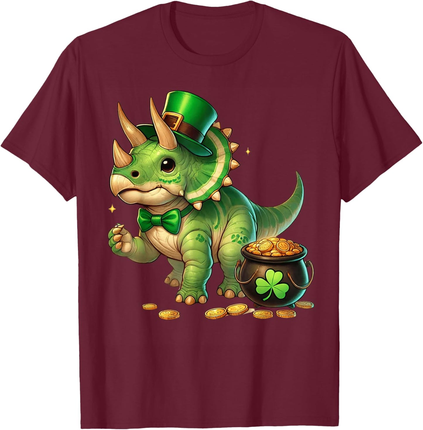 Triceratops Leprechaun St Patricks Day Shamrock Cute Kids T-Shirt - T-Shirt | Maroon