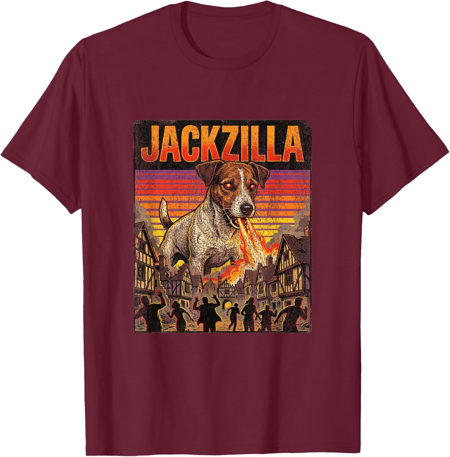 Jackzilla Jack Russell Terrier Dog - JRT Dogzilla Monster T-Shirt - T-Shirt | Maroon