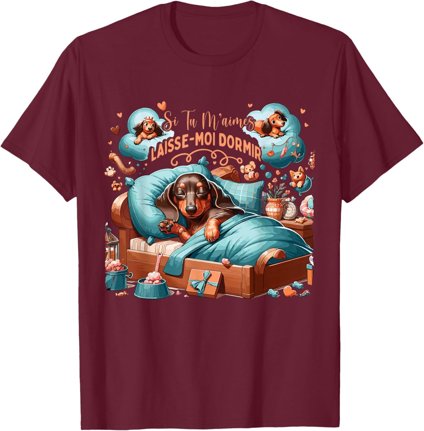 Education Dog Dachshund Dachshund , Black, S T-Shirt - T-Shirt | Maroon