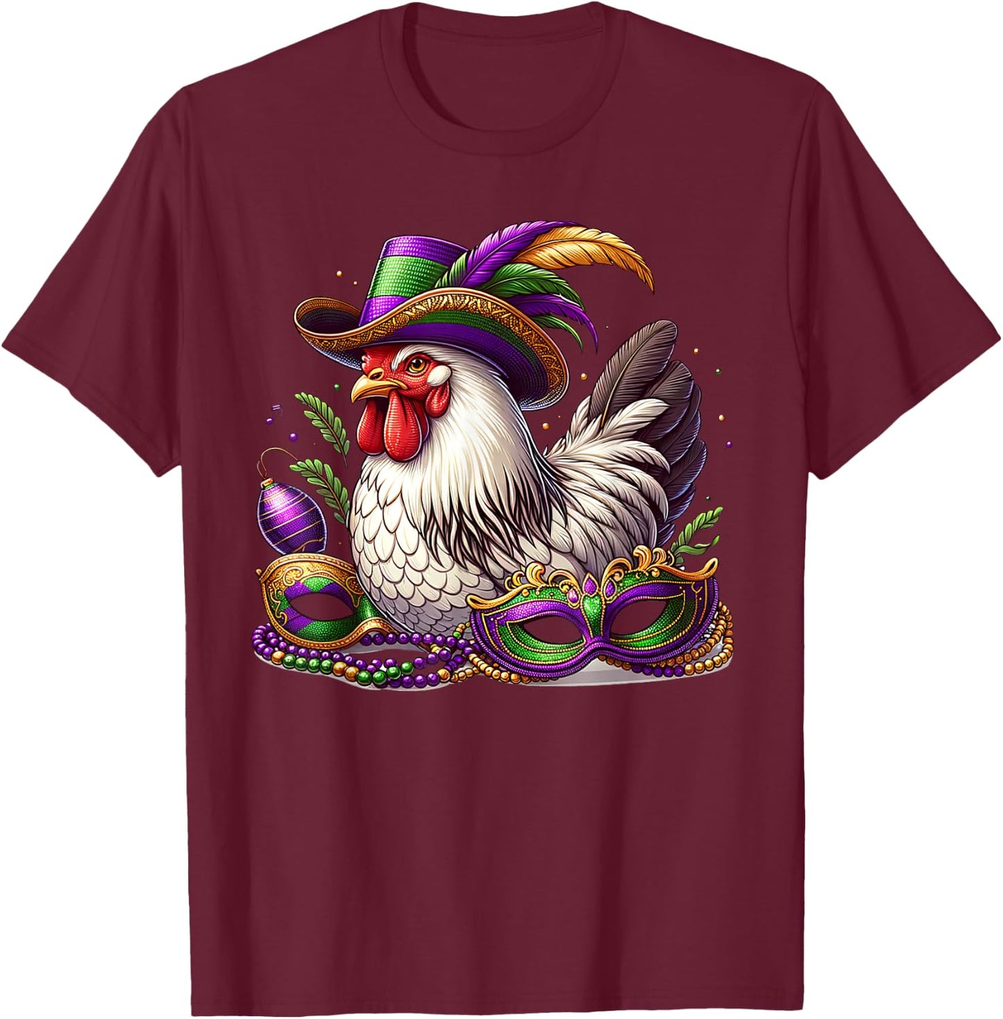 Mardi Gras Chicken Funny Outfit Farming Men Women Kids T-Shirt - T-Shirt | Maroon