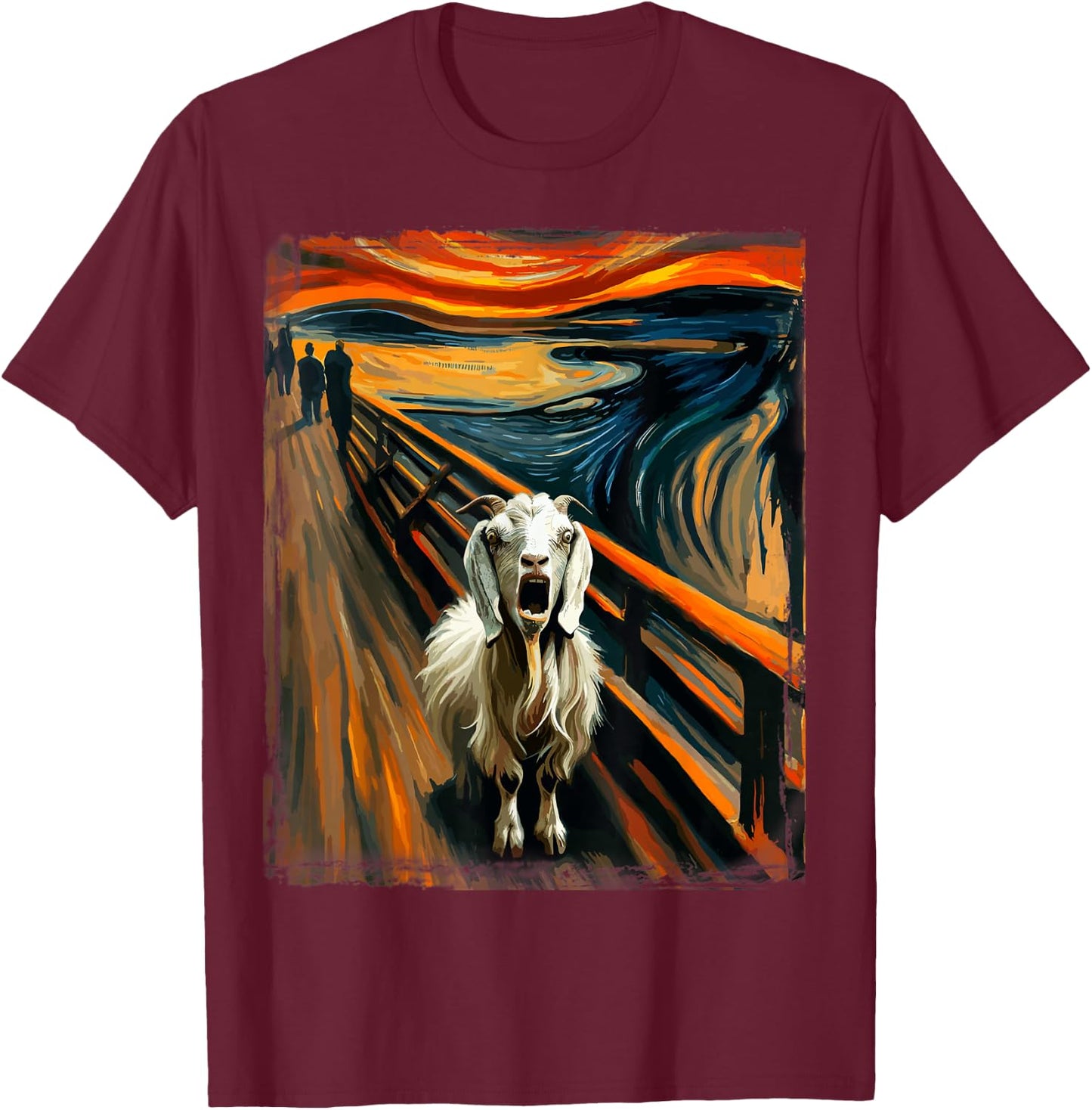 Expressionist Scream Parody Mountain Art Funny Surreal Goat T-Shirt - T-Shirt | Maroon