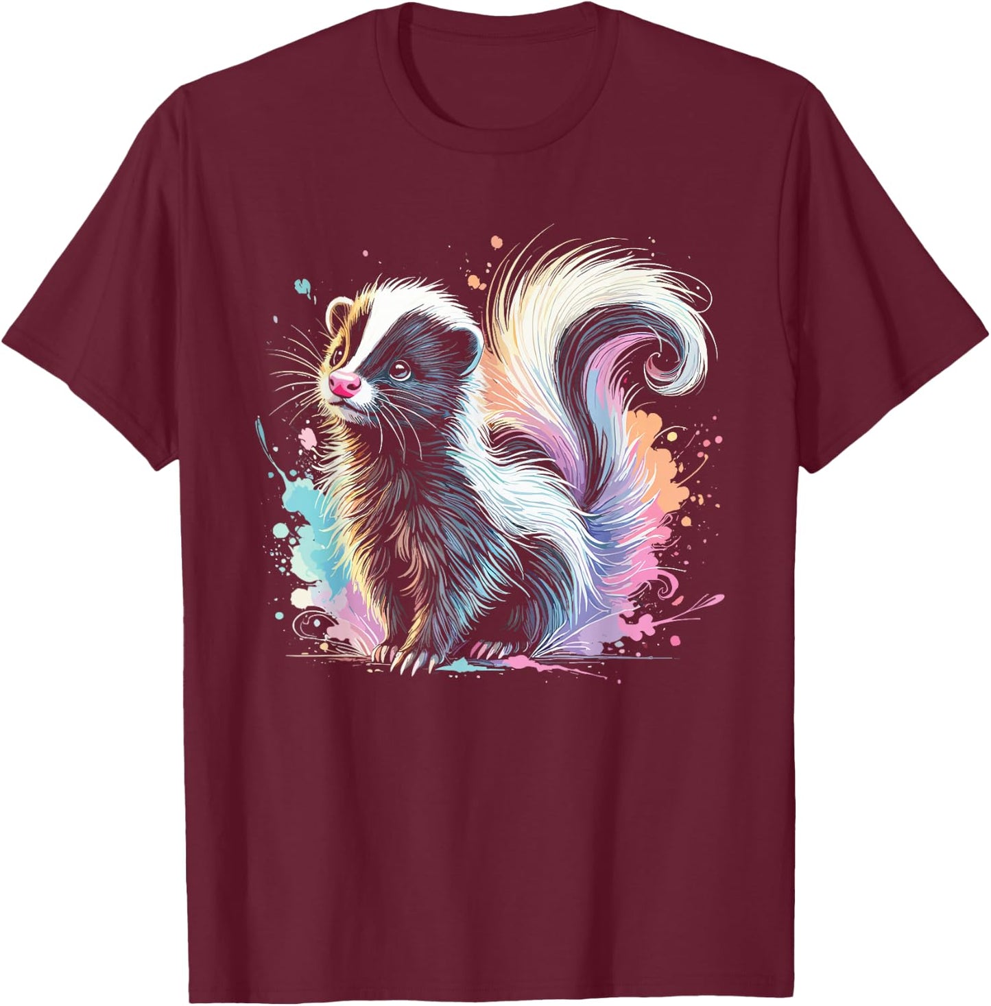 Skunk Artwork Animal Illustration Cute Colorful Skunk T-Shirt - T-Shirt | Maroon
