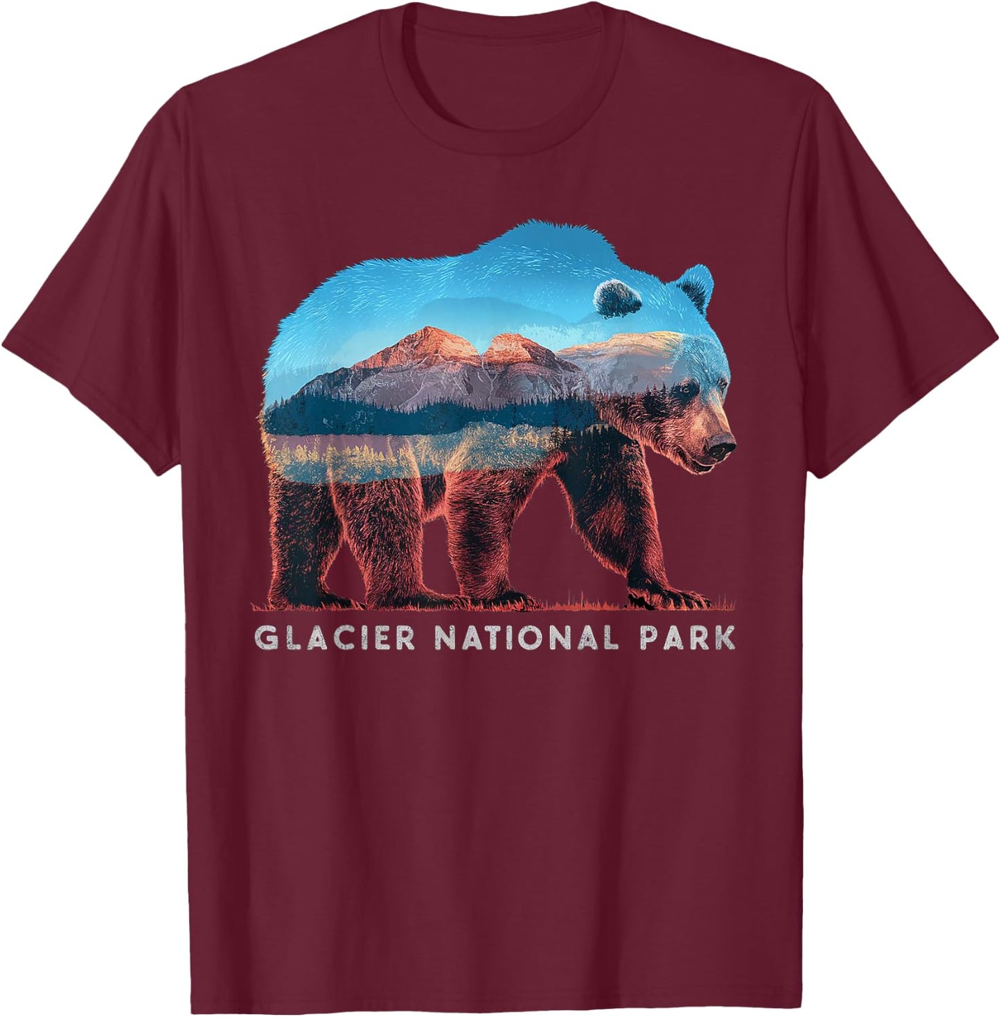 Retro Distressed Glacier Bear Glacier National Park Souvenir T-Shirt - T-Shirt | Maroon