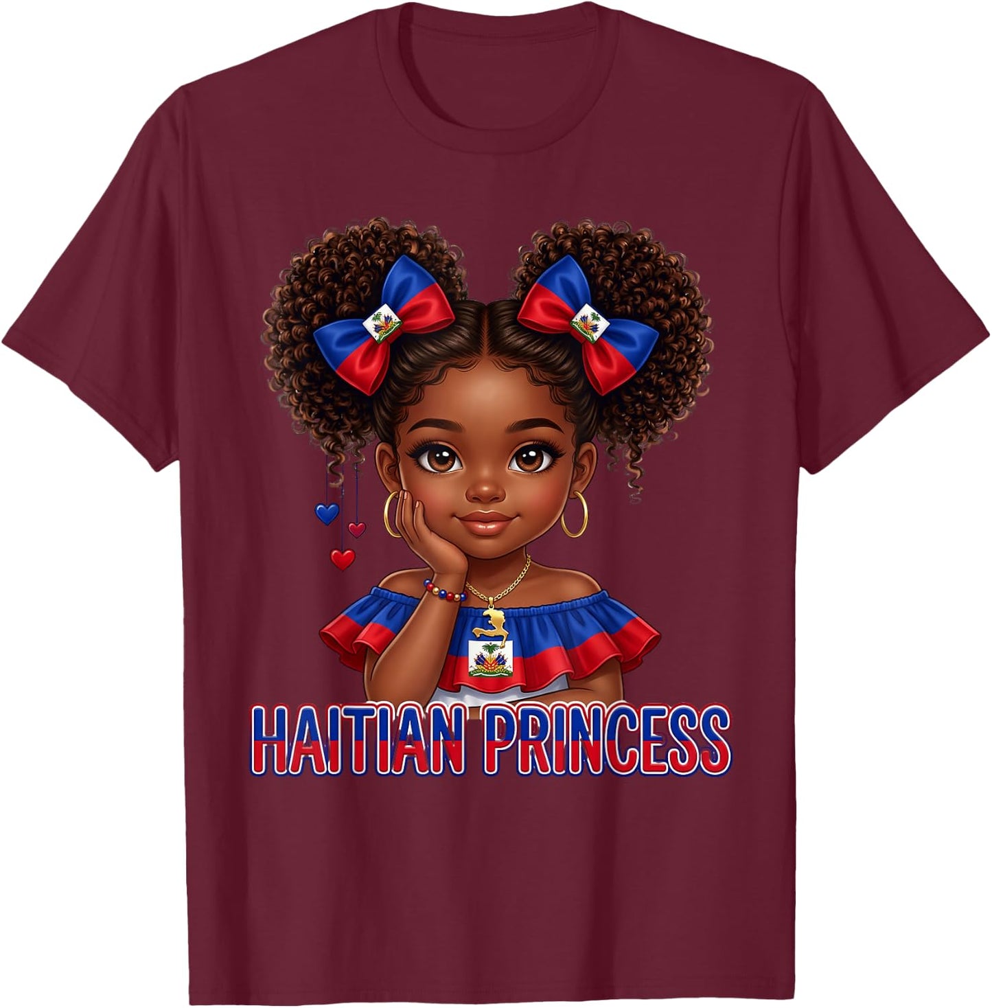 Haitian Princess Melanin Haiti Flag for Black Kids Girls T-Shirt - T-Shirt | Maroon