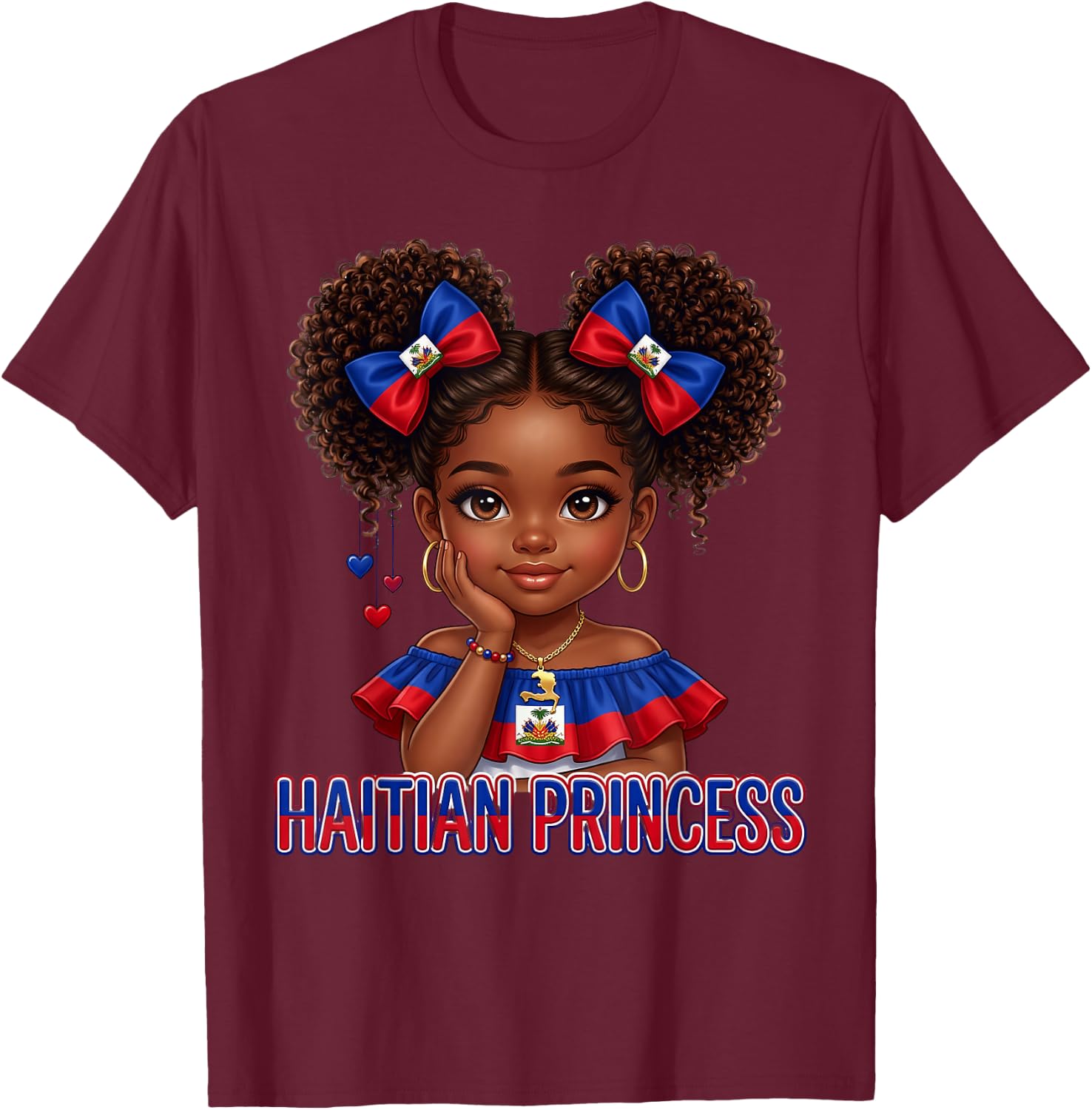 Haitian Princess Melanin Haiti Flag for Black Kids Girls T-Shirt - T-Shirt | Maroon