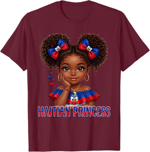 Haitian Princess Melanin Haiti Flag for Black Kids Girls T-Shirt - T-Shirt | Maroon