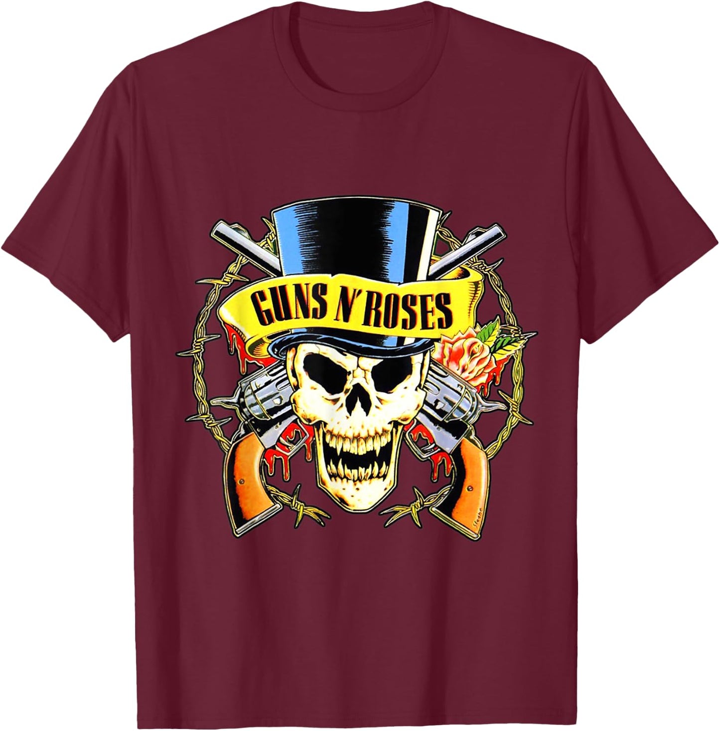 Guns N' Roses Official Top Hat Skull T-Shirt - T-Shirt | Maroon
