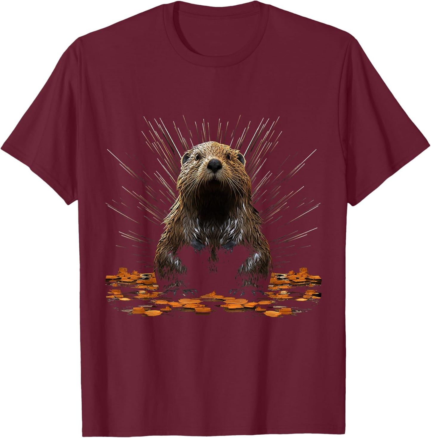Beaver Geometric Animal Art Graphic Motif Beaver T-Shirt - T-Shirt | Maroon