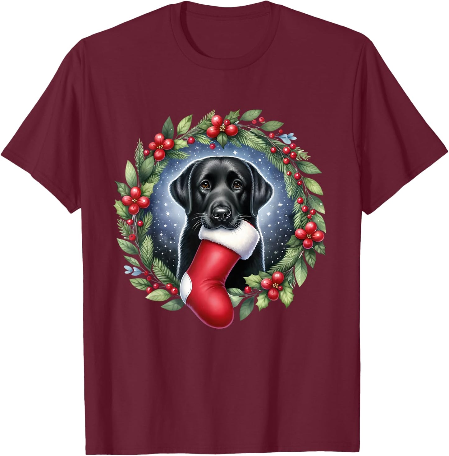 Dog Black Labrador Retriever Christmas T-Shirt - T-Shirt | Maroon