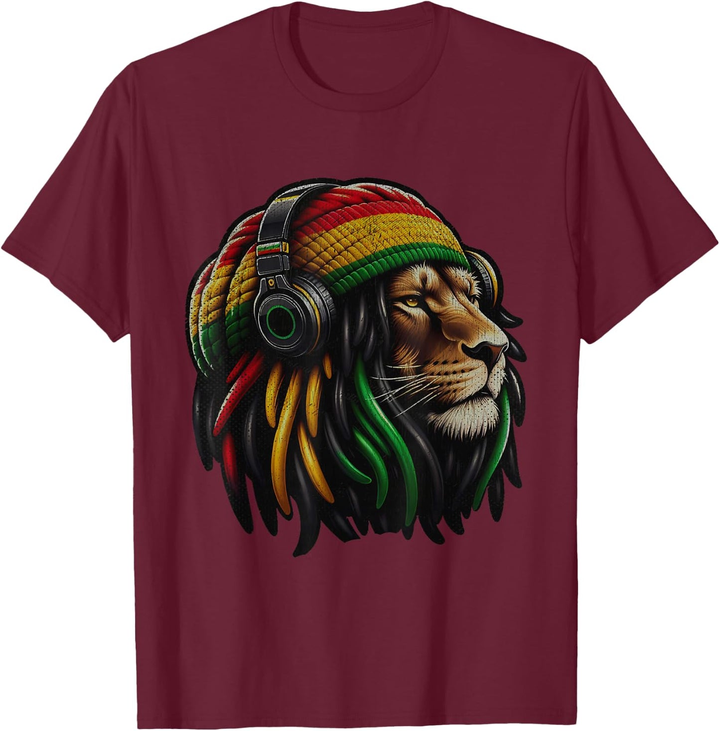 Jamaica Roots Reggae Lion of Judah Rastafari T-Shirt - T-Shirt | Maroon