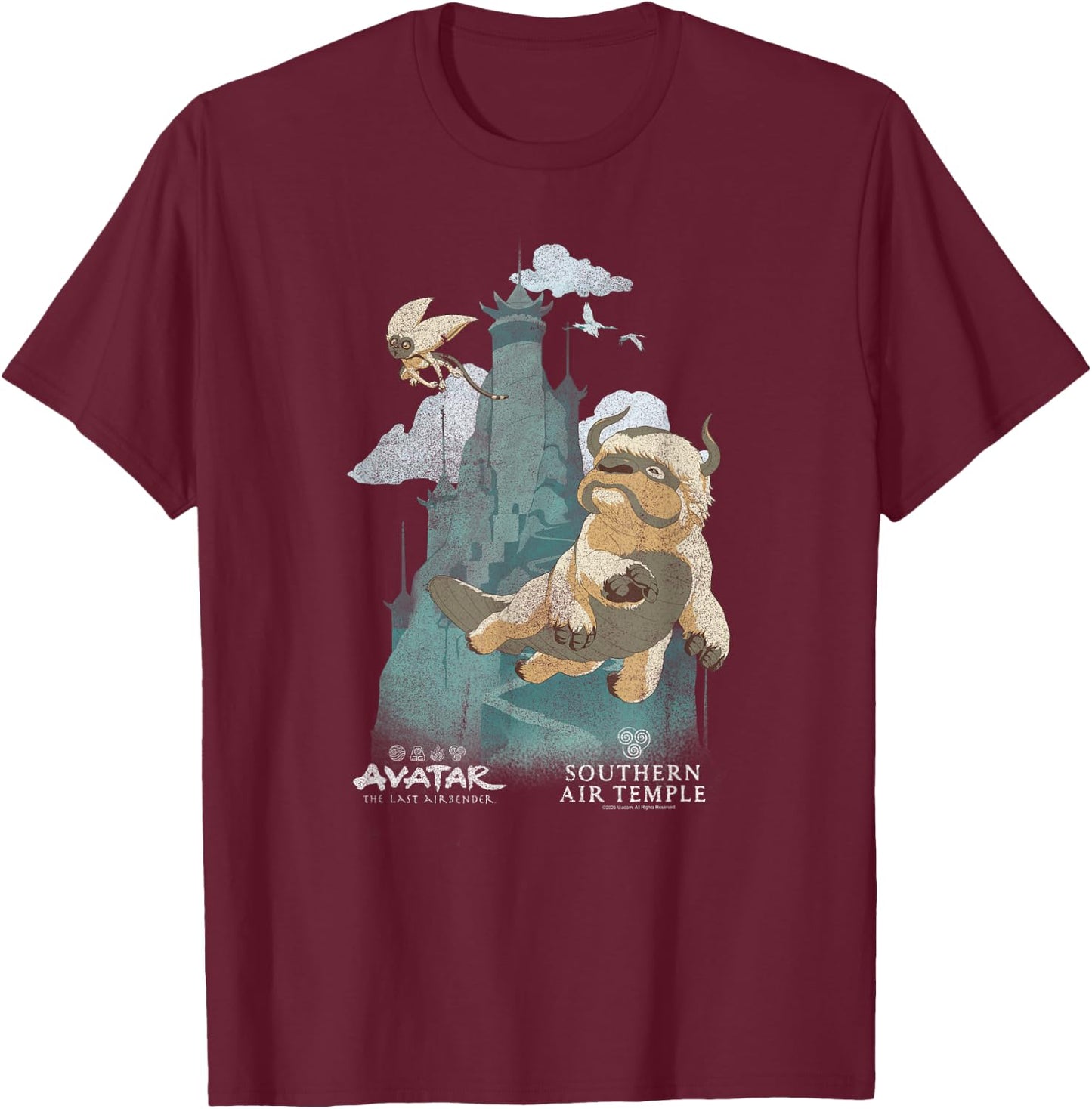 Avatar: The Last Airbender Northern Air Temple Flying Bison T-Shirt - T-Shirt | Maroon