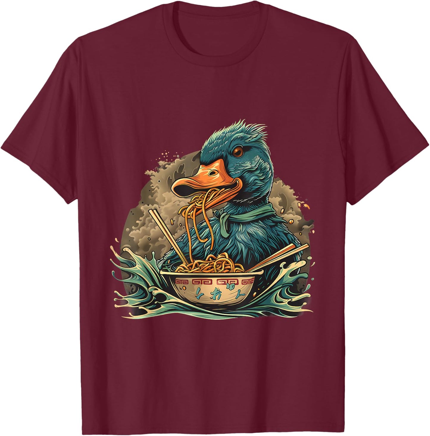 Duck Eating Ramen Noodles Duck Ramen Bowl Japanese Noodles T-Shirt - T-Shirt | Maroon