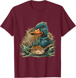 Duck Eating Ramen Noodles Duck Ramen Bowl Japanese Noodles T-Shirt - T-Shirt | Maroon