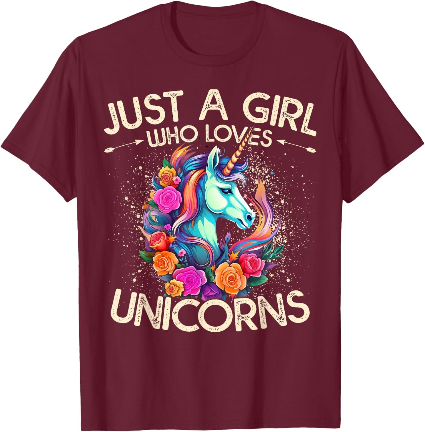 Floral Unicorn Just A Girl Who Loves Unicorns T-Shirt - T-Shirt | Maroon