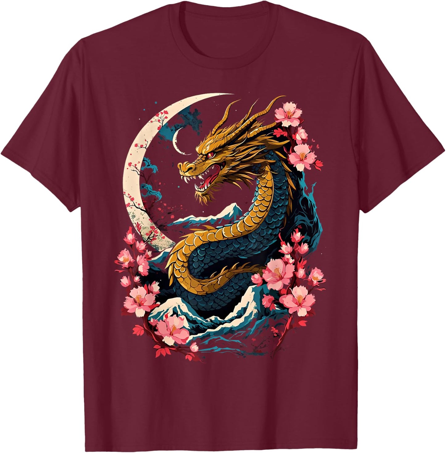Dragon Asian Japanese Style Tattoo Aesthetic Dragon Japanese T-Shirt - T-Shirt | Maroon