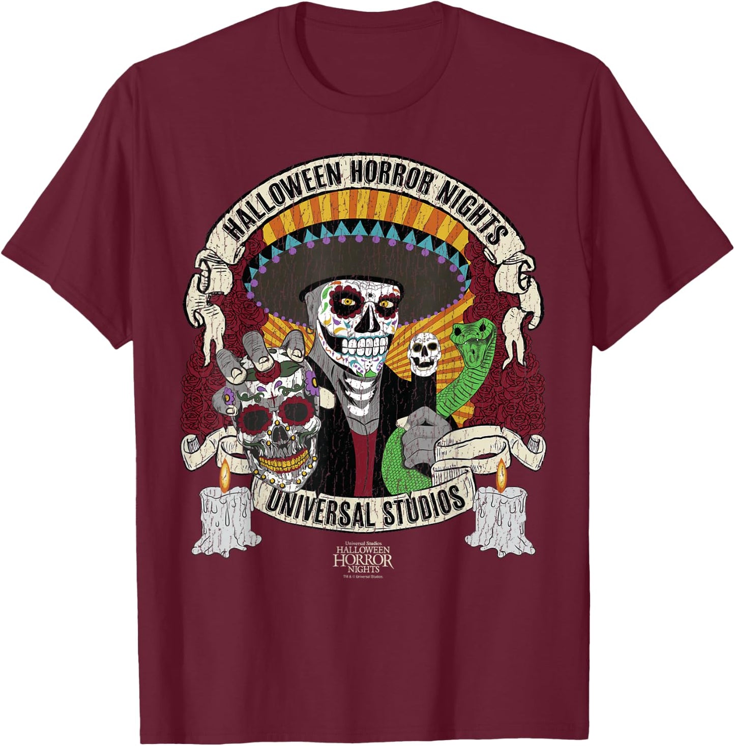 Halloween Horror Nights HHN Dia De Los Muertos T-Shirt - T-Shirt | Maroon
