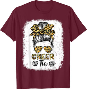 Cheer Tia Leopard Messy Bun Cheerleader Bleached T-Shirt - T-Shirt | Maroon
