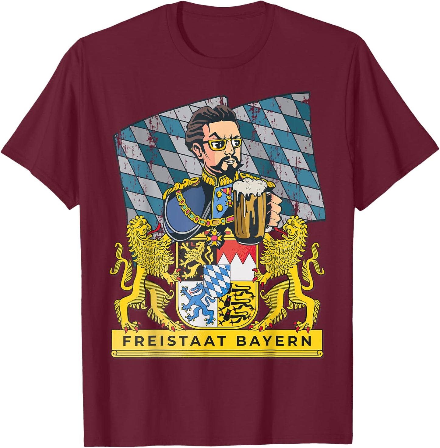 Bayern First - King in the Free State of Bavaria with Ludwig , black T-Shirt - T-Shirt | Maroon