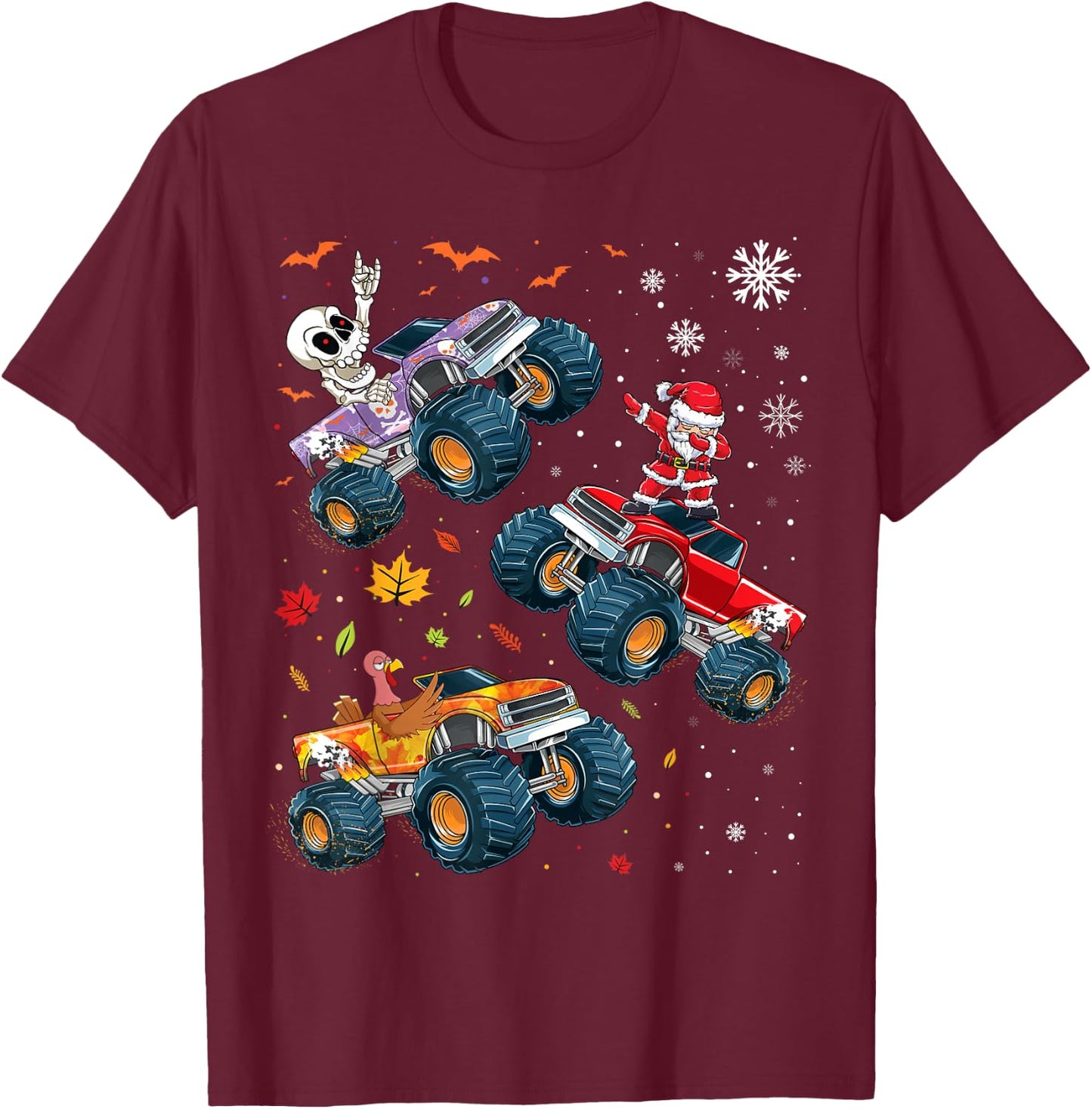 Happy Hallothanksmas Adults Kids Graphic Halloween Christmas T-Shirt - T-Shirt | Maroon
