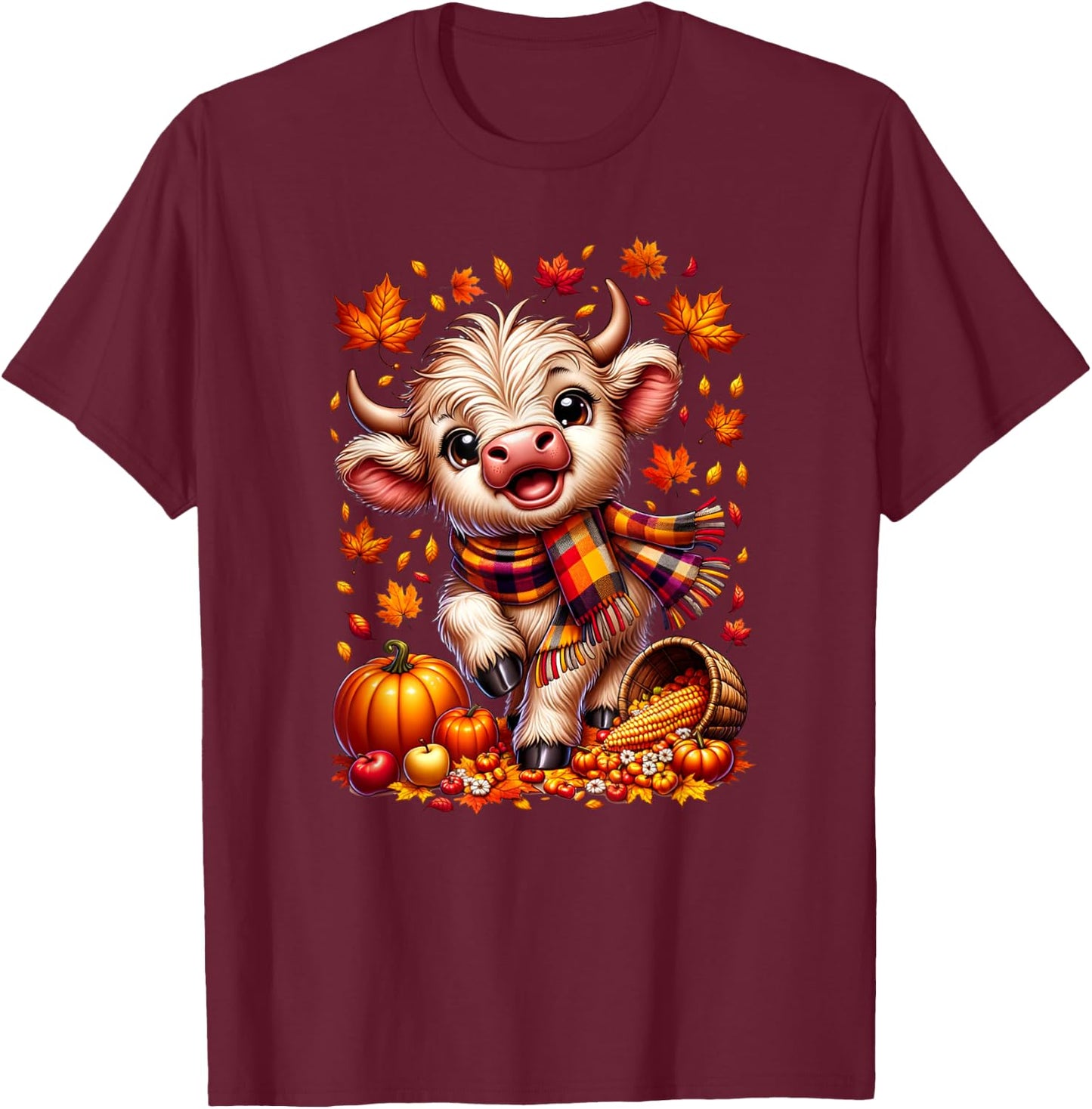 Cute Scottish Highland Baby Cow Calf Fall and Kids T-Shirt - T-Shirt | Maroon