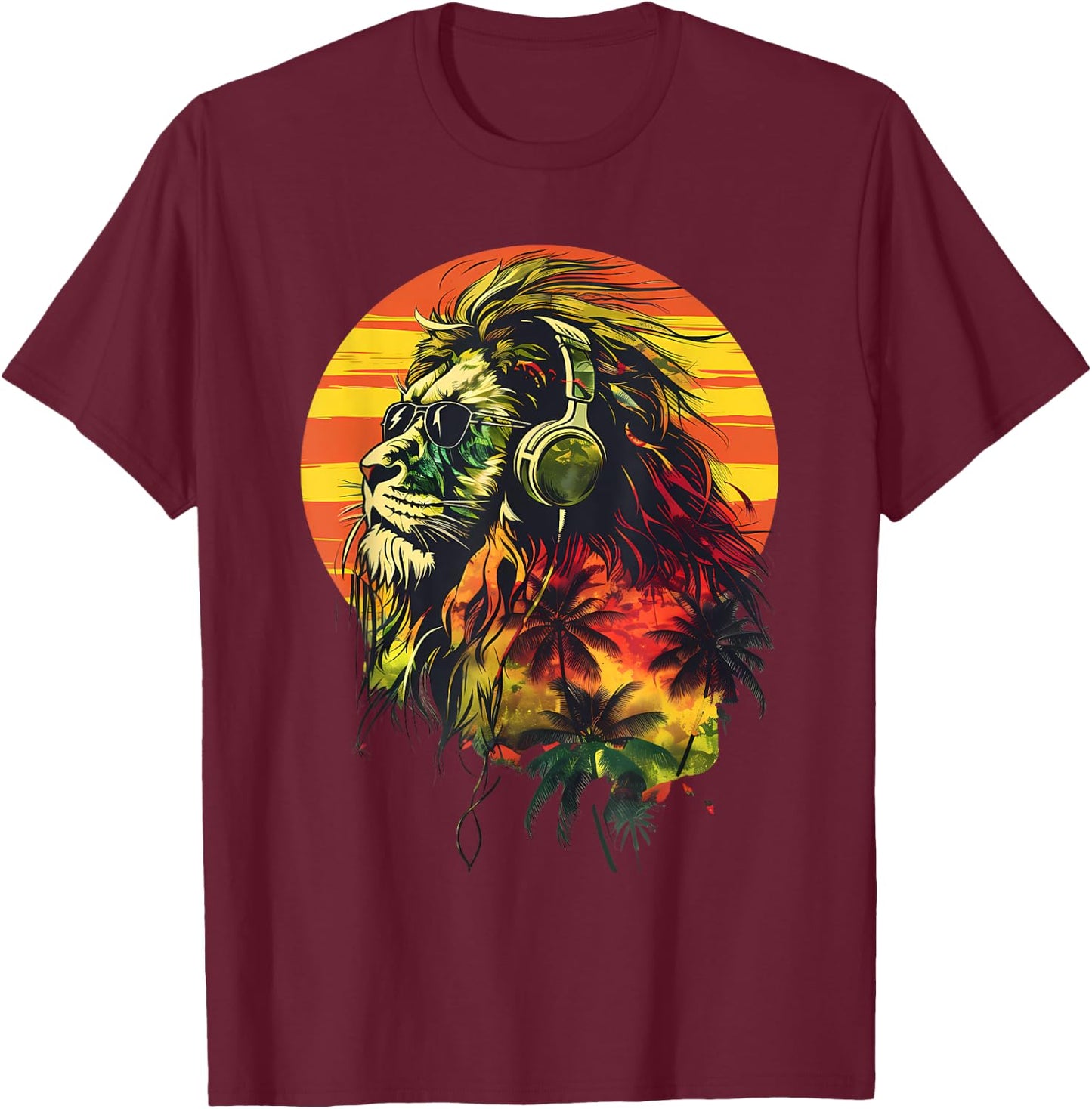 Rasta Reggae Lion Rasta Roots Lion Of Judah Reggae Music T-Shirt - T-Shirt | Maroon