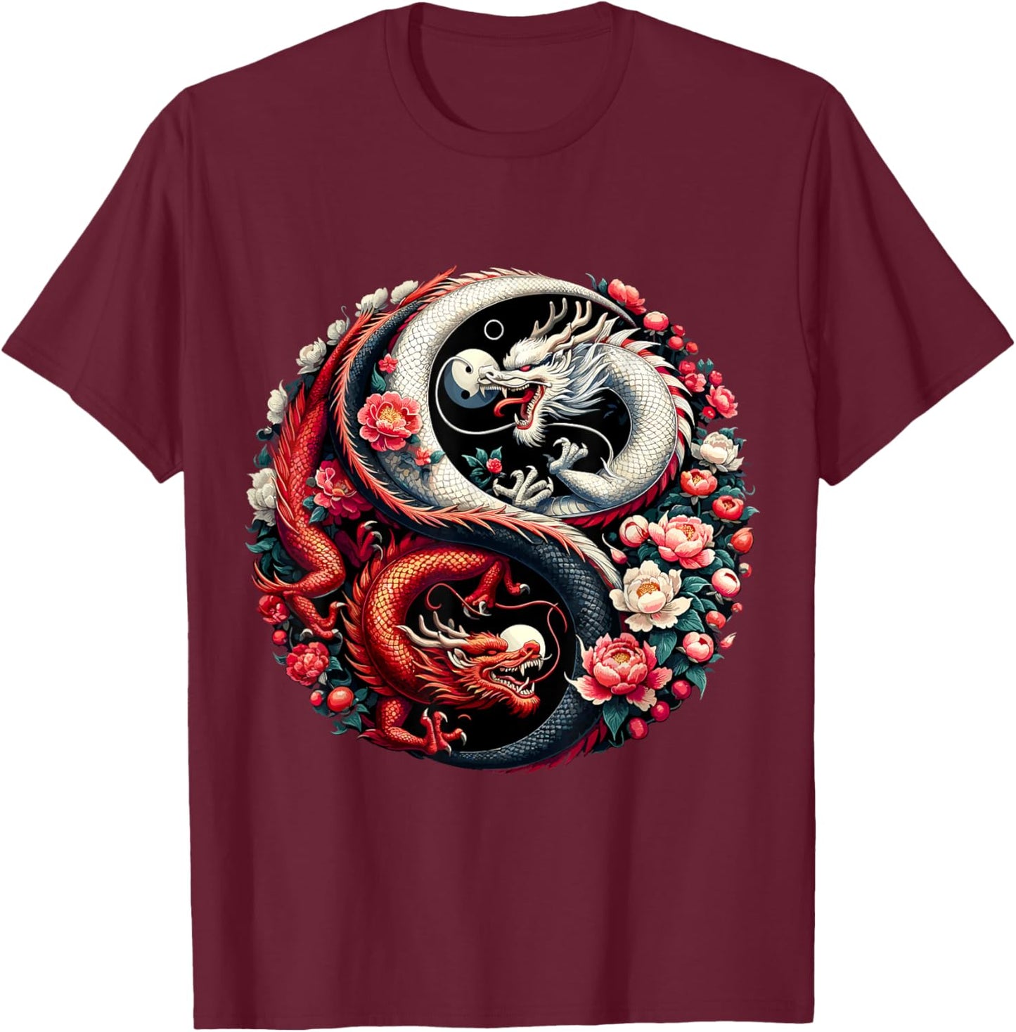 Dragon Yin Yang Chinese Dragon Year T-Shirt - T-Shirt | Maroon