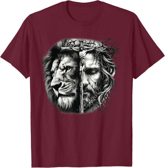 Faith in God - Jesus und Löwe Christliche Bibel T-Shirt - T-Shirt | Maroon
