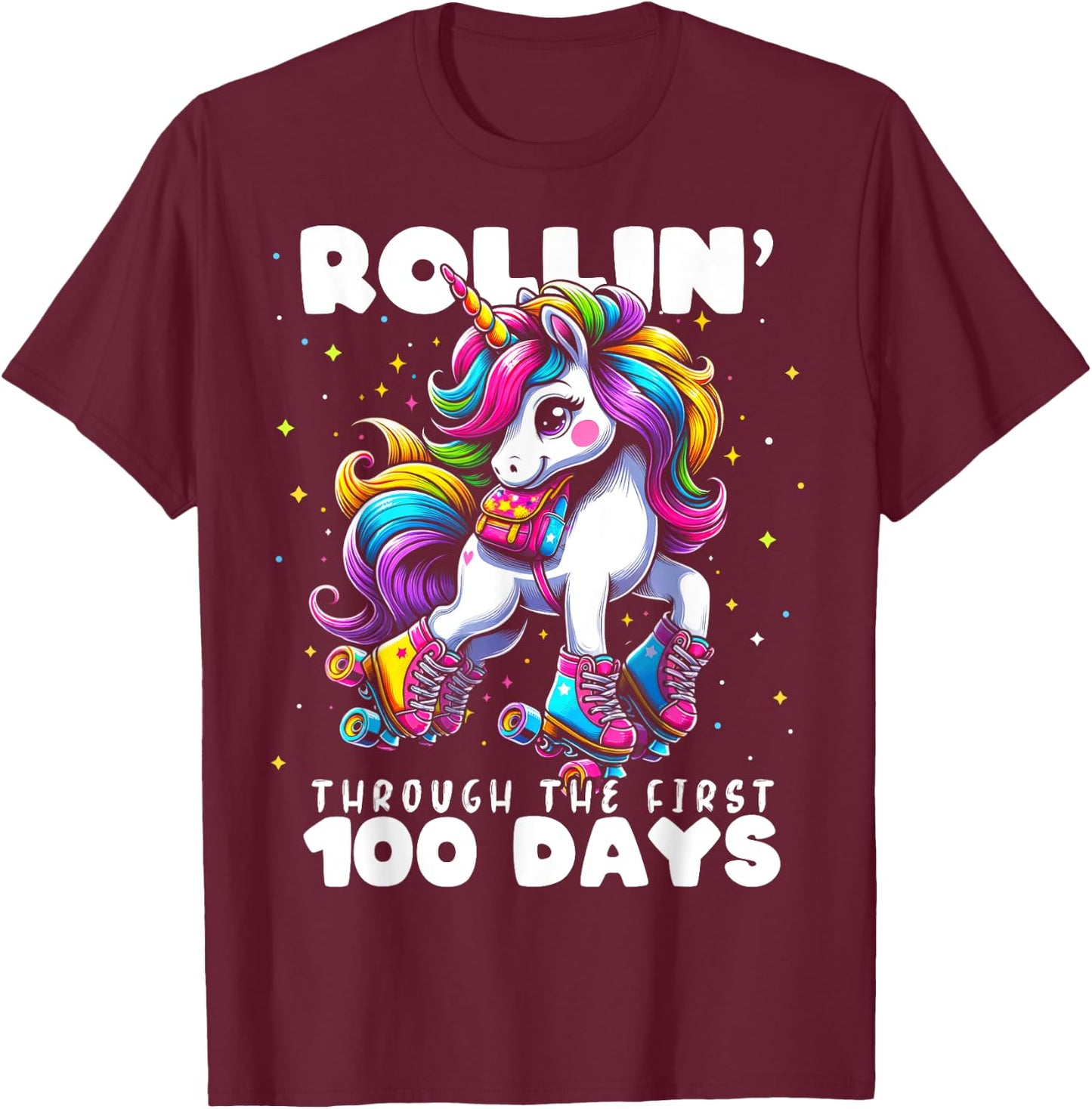 100 Days of School Girls Teacher 100th Day Unicorn Outfit T-Shirt - T-Shirt | Maroon