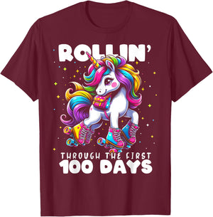 100 Days of School Girls Teacher 100th Day Unicorn Outfit T-Shirt - T-Shirt | Maroon