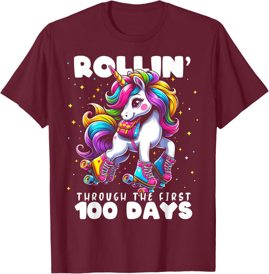 100 Days of School Girls Teacher 100th Day Unicorn Outfit T-Shirt - T-Shirt | Maroon
