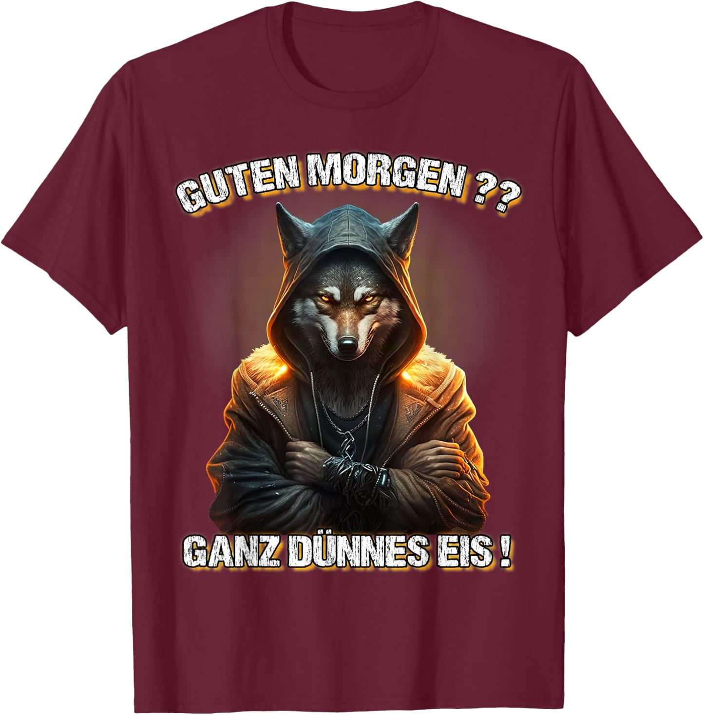Guten Morgen? Ganz Dünnes Eis! Lustiges Wolf Kaffee T-Shirt - T-Shirt | Maroon