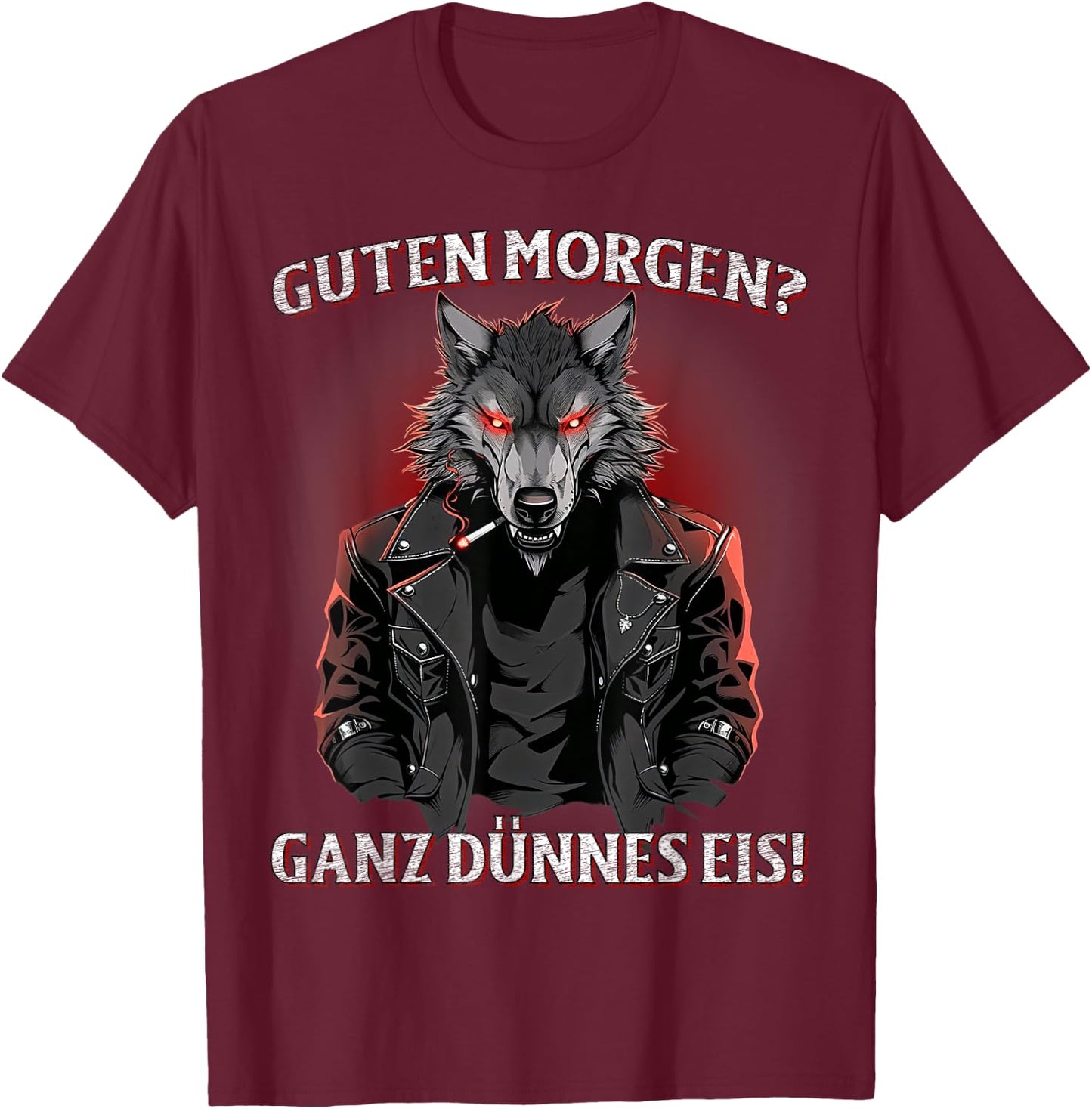 Guten Morgen? Ganz Dünnes Eis! Lustiges Wolf Kaffee T-Shirt - T-Shirt | Maroon