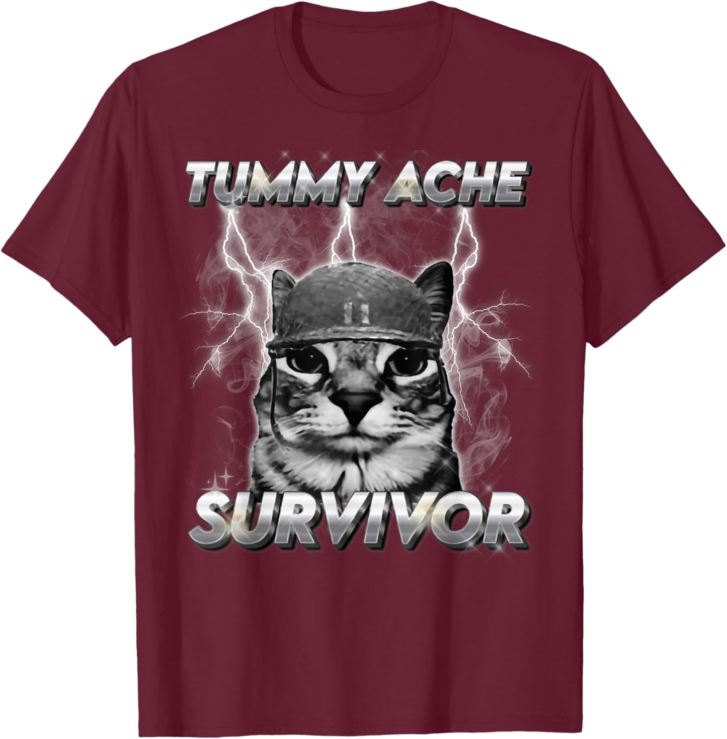 Lustiges Katzen-Meme Ich Habe die heutigen Bauchschmerzen überlebt T-Shirt - T-Shirt | Maroon