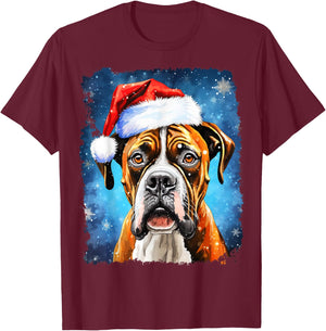 Pop Art Christmas Boxer Dog T-Shirt - T-Shirt | Maroon