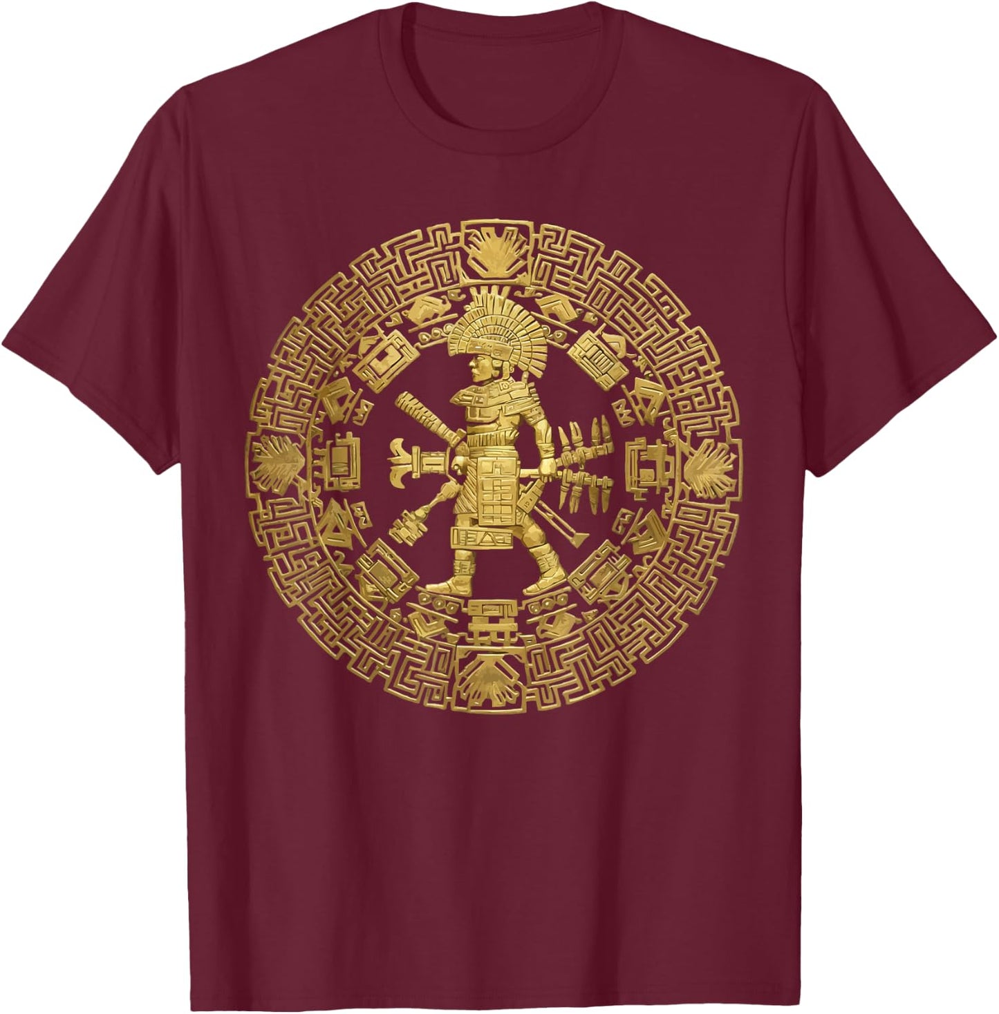 Aztec Calendar Mayan Indigenous Mexican Aztec Jaguar T-Shirt - T-Shirt | Maroon