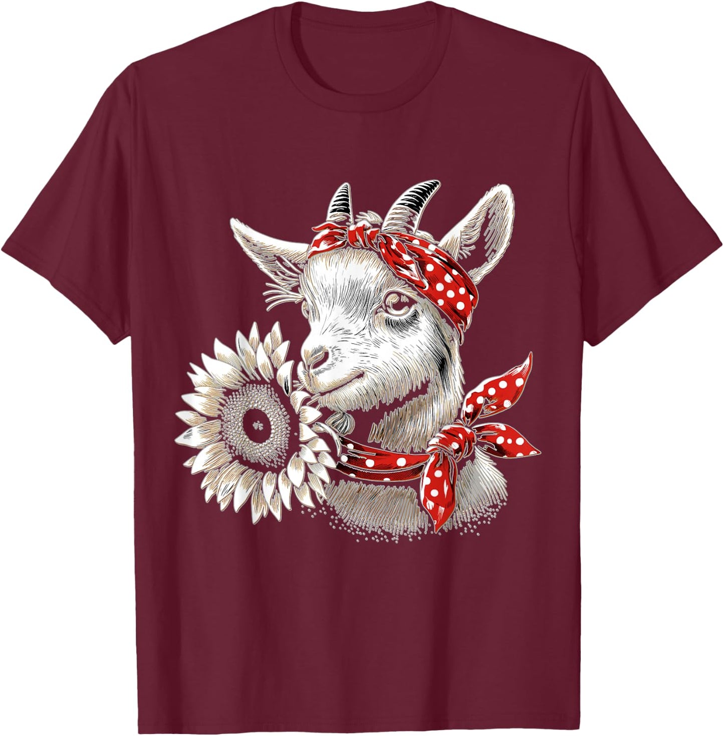 Goat with Flower and Bandana Farm Girl Rancher T-Shirt - T-Shirt | Maroon