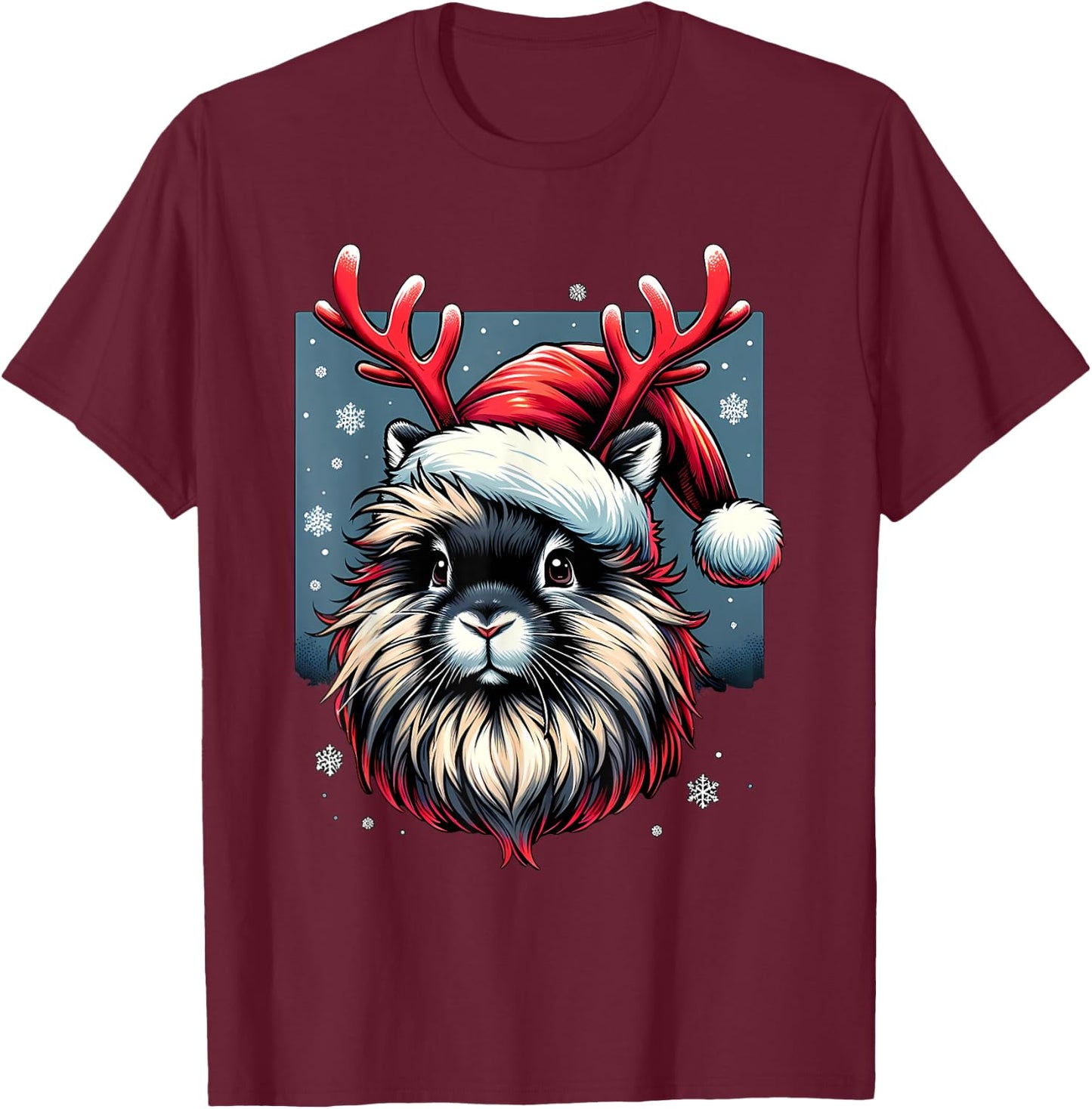 Christmas Lionhead Rabbit Reindeer T-Shirt - T-Shirt | Maroon