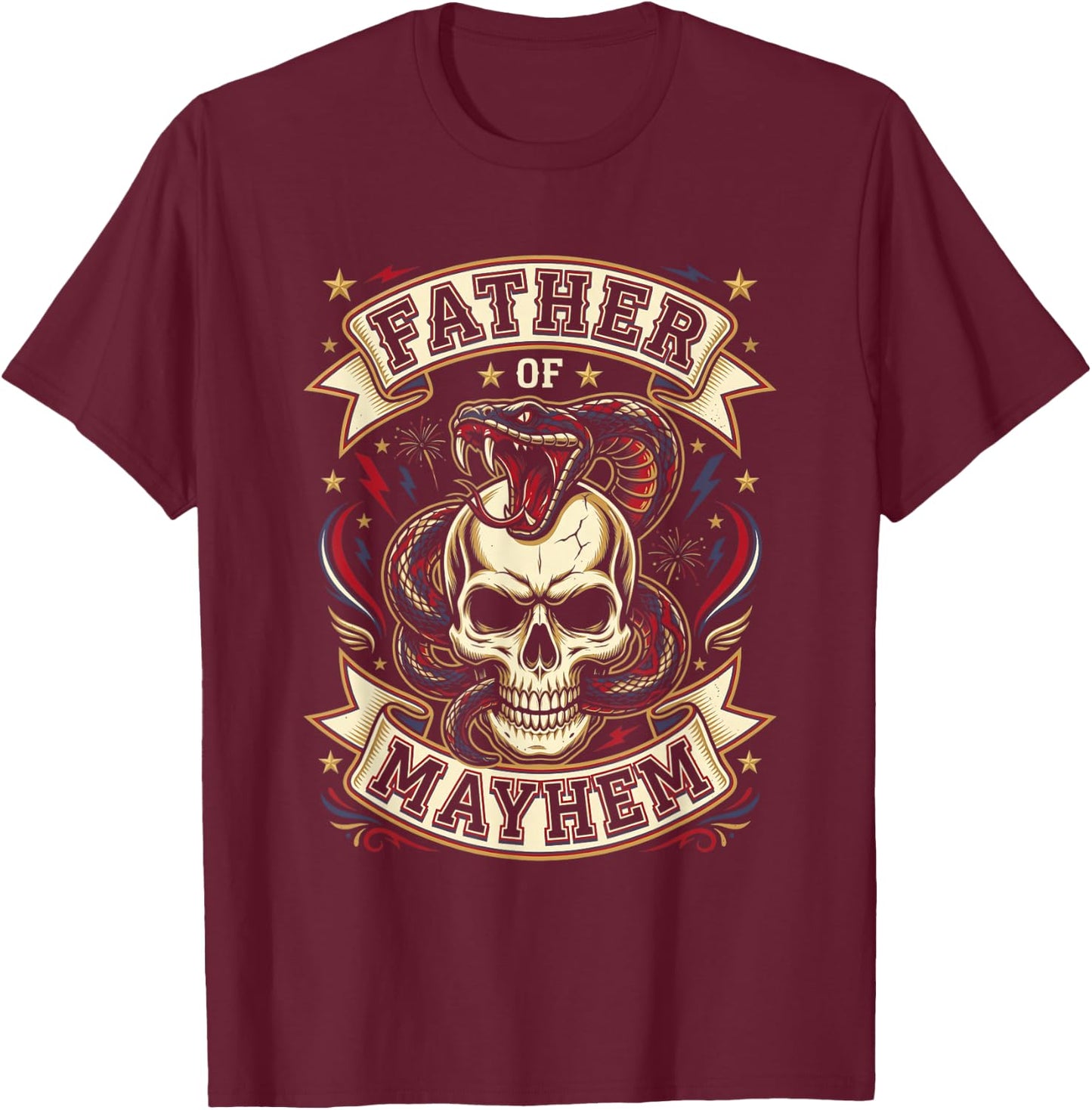 Men Dad Funny Father's Day Matching Family Father of Mayhem T-Shirt - T-Shirt | Maroon