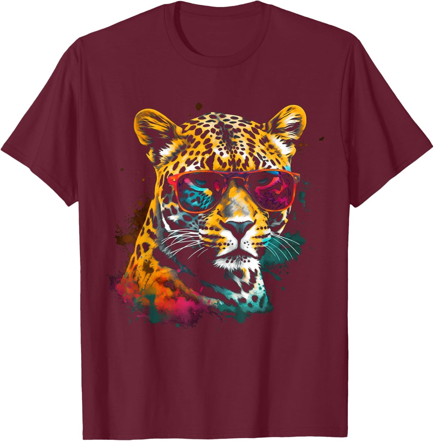 Leopard Sunglasses Artwork - Zoo Art Animal Leopard T-Shirt - T-Shirt | Maroon