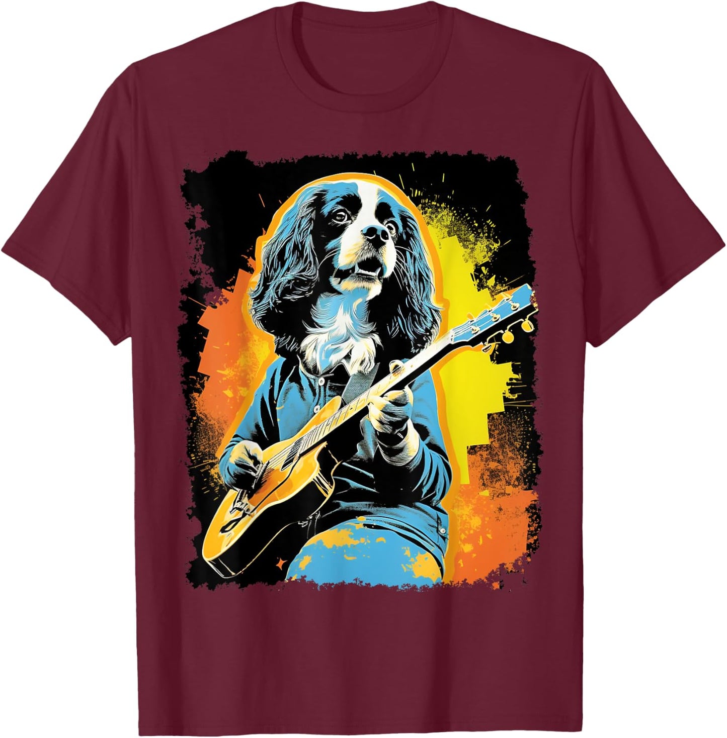 Pop Art Dog Music Cavalier King Charles Spaniel T-Shirt - T-Shirt | Maroon