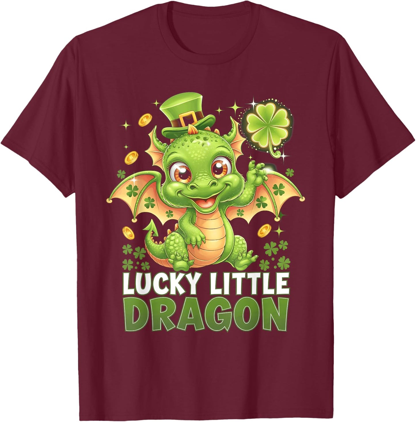 St. Patrick's Day Cute Lucky Dragon Shamrock Rainbow Kids T-Shirt - T-Shirt | Maroon