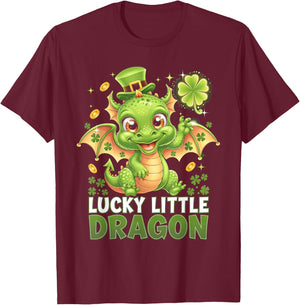 St. Patrick's Day Cute Lucky Dragon Shamrock Rainbow Kids T-Shirt - T-Shirt | Maroon