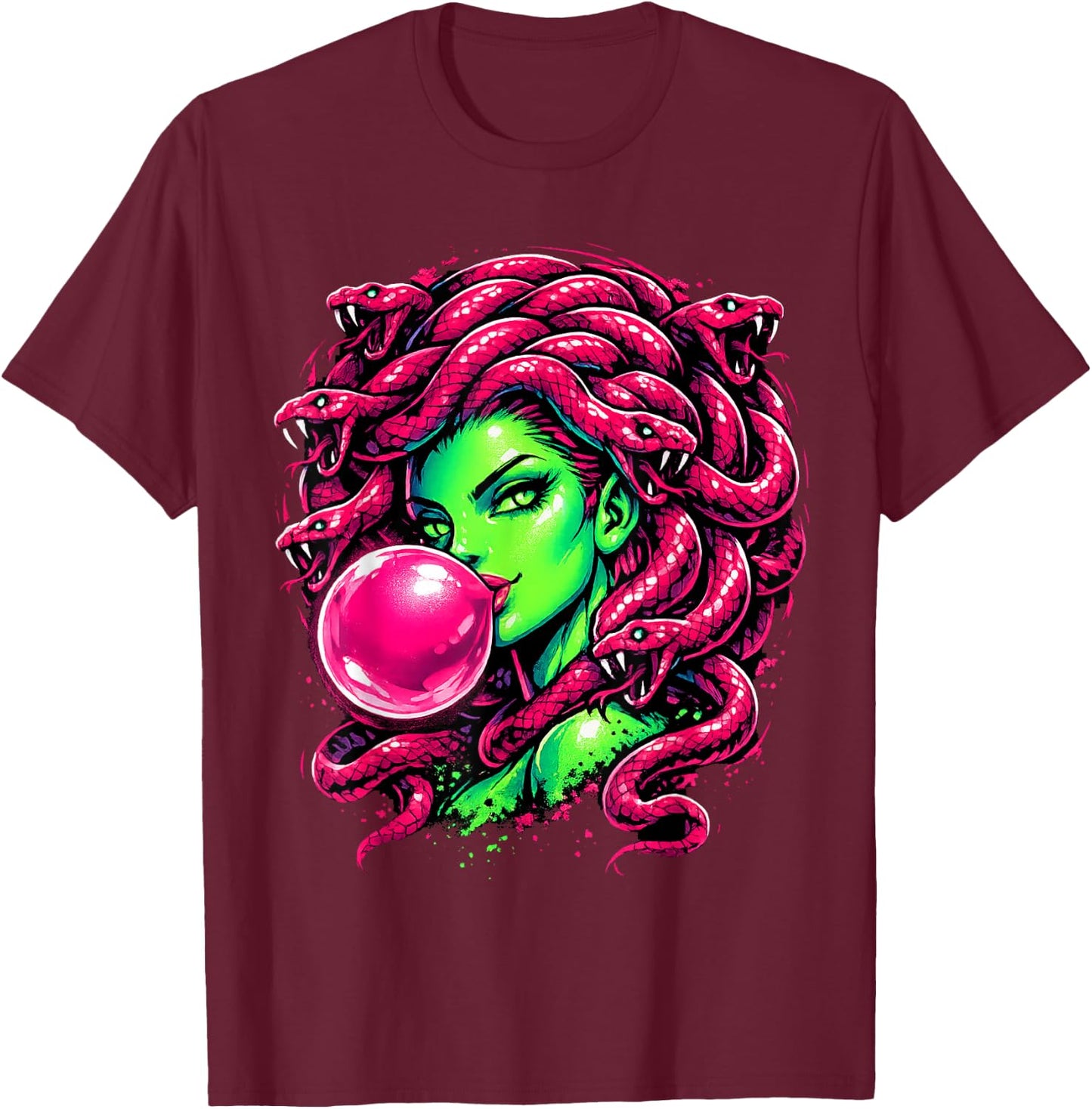 Medusa Bubblegum Mythological Snake Hair Goddess T-Shirt - T-Shirt | Maroon