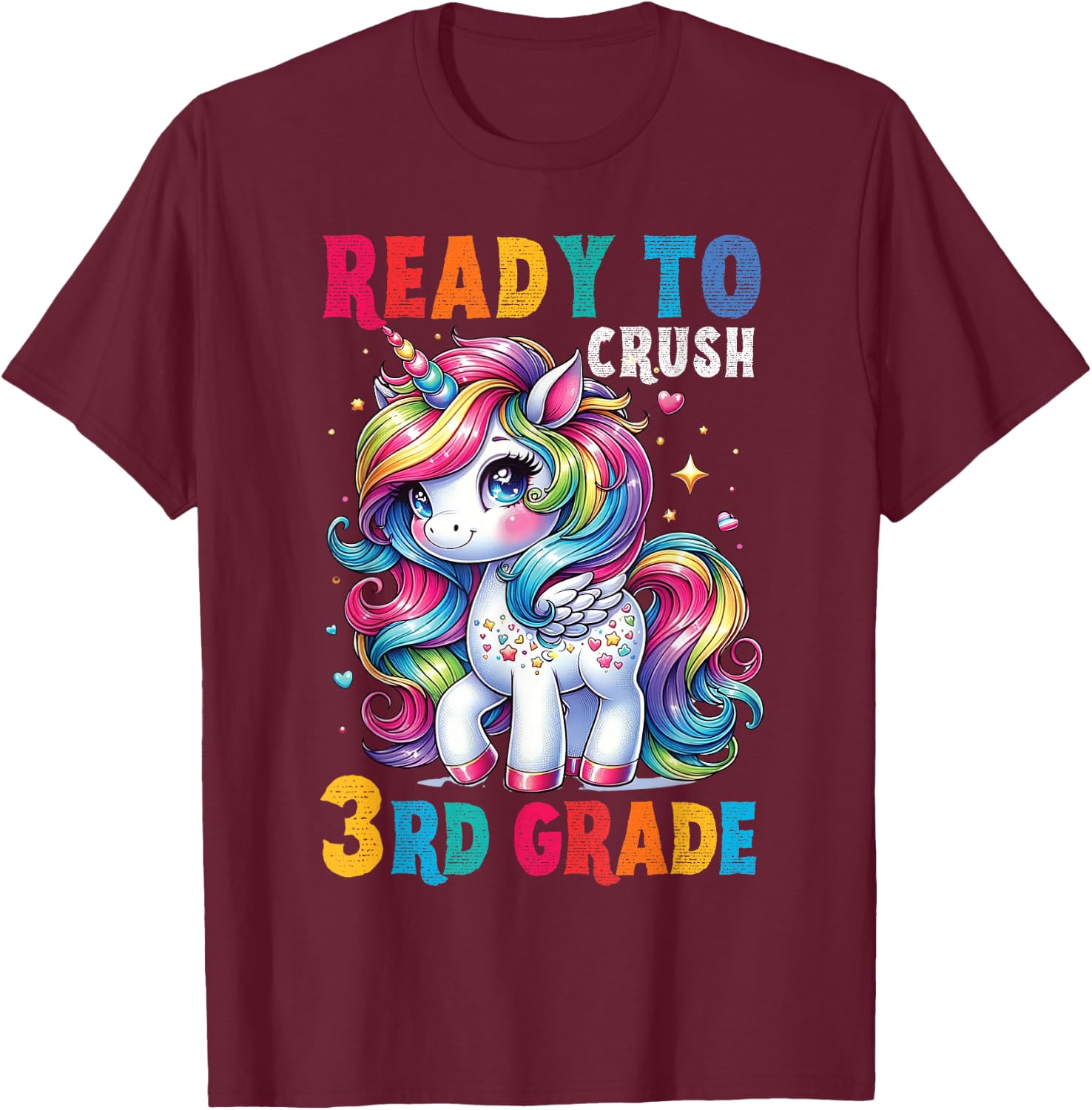 Student Unicorn Ready back to School crush 3rd grade Girls T-Shirt - T-Shirt | Maroon