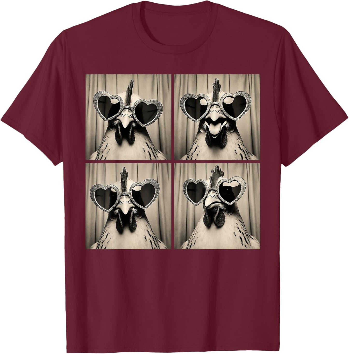 Rooster Wearing Sunglasses Photobooth Selfie Farm Chicken T-Shirt - T-Shirt | Maroon