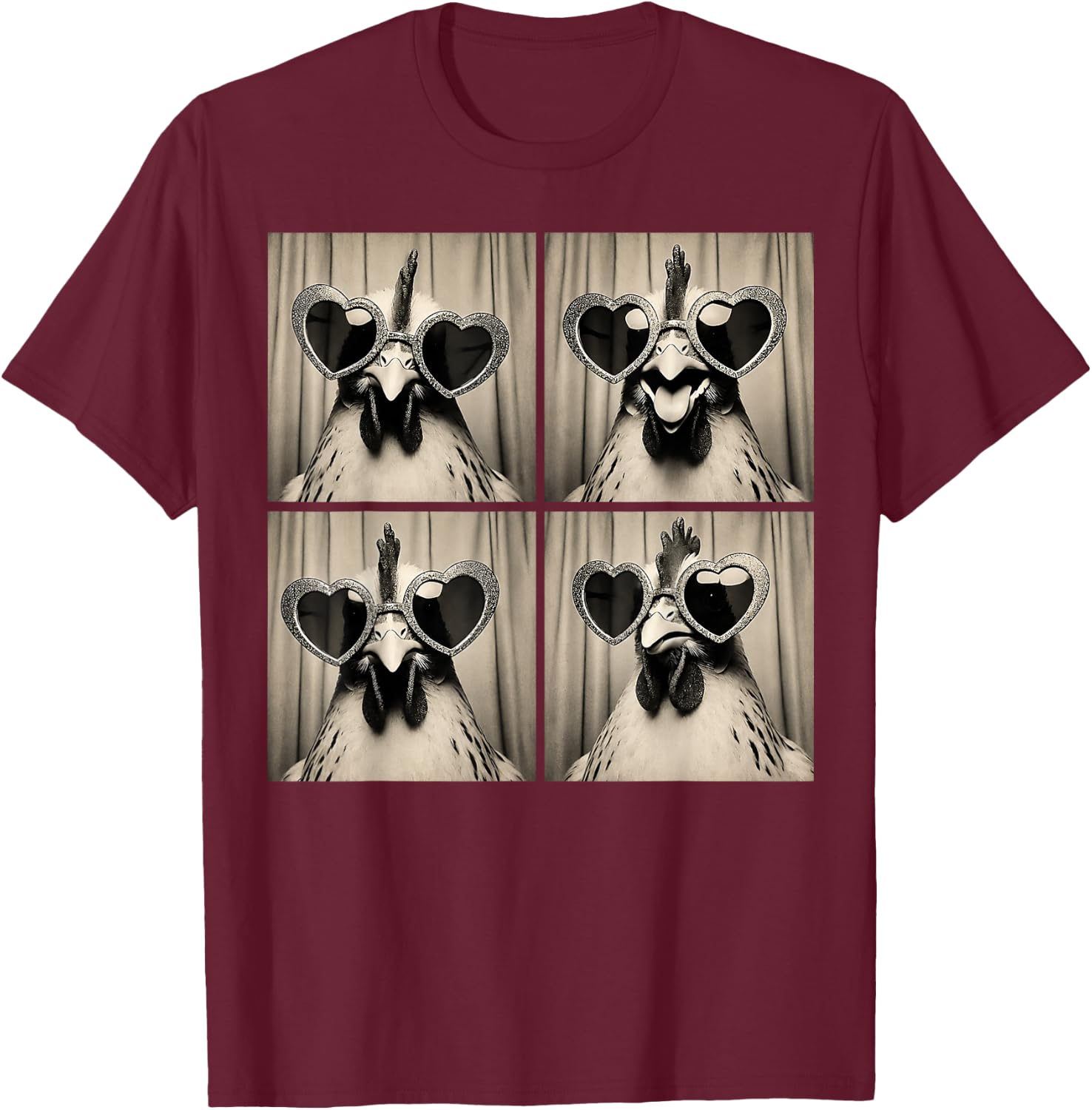 Rooster Wearing Sunglasses Photobooth Selfie Farm Chicken T-Shirt - T-Shirt | Maroon