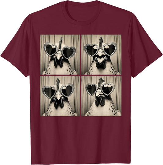 Rooster Wearing Sunglasses Photobooth Selfie Farm Chicken T-Shirt - T-Shirt | Maroon