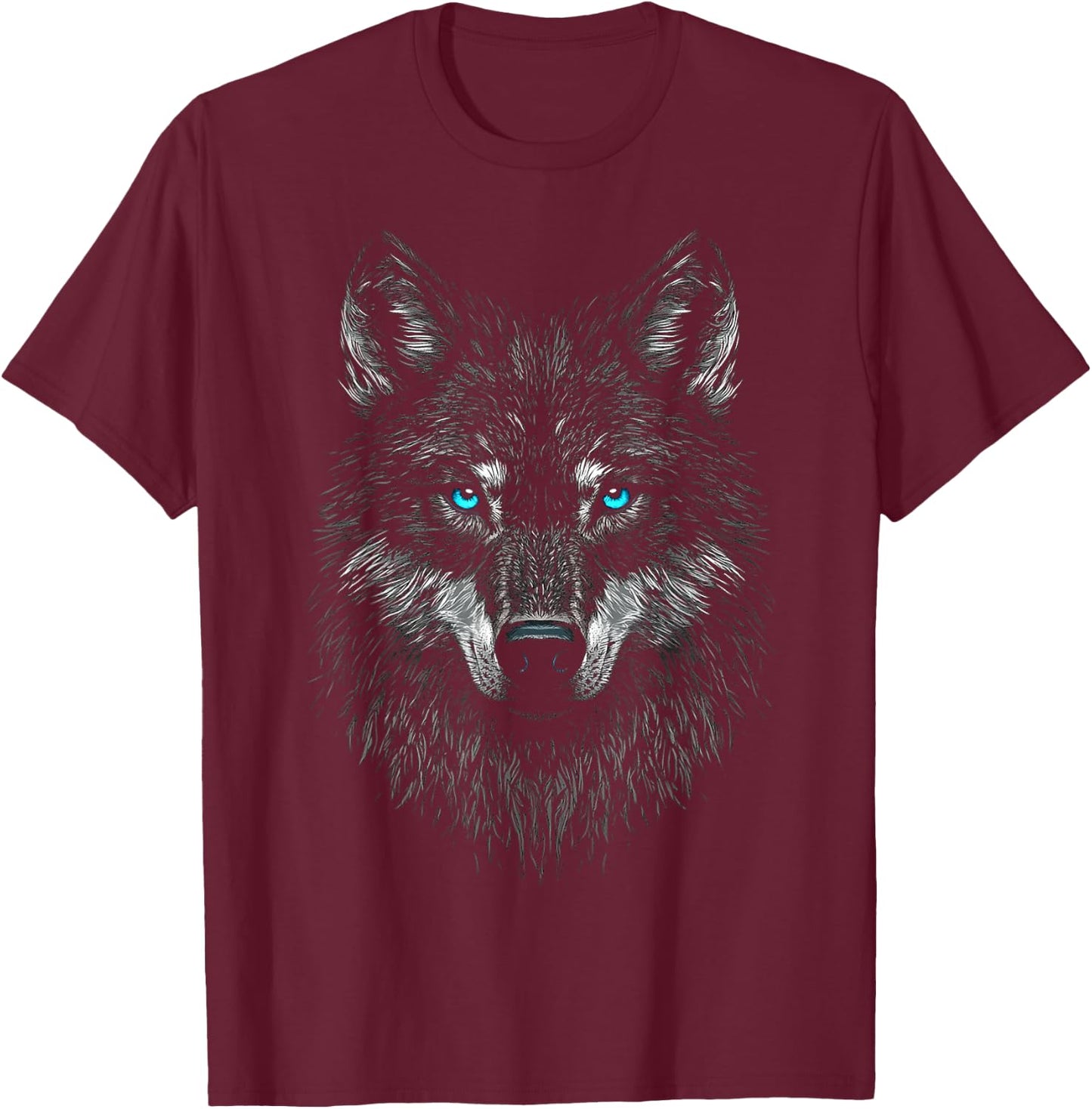 Wolf Animal Blue Eyes Artwork Wolf T-Shirt - T-Shirt | Maroon