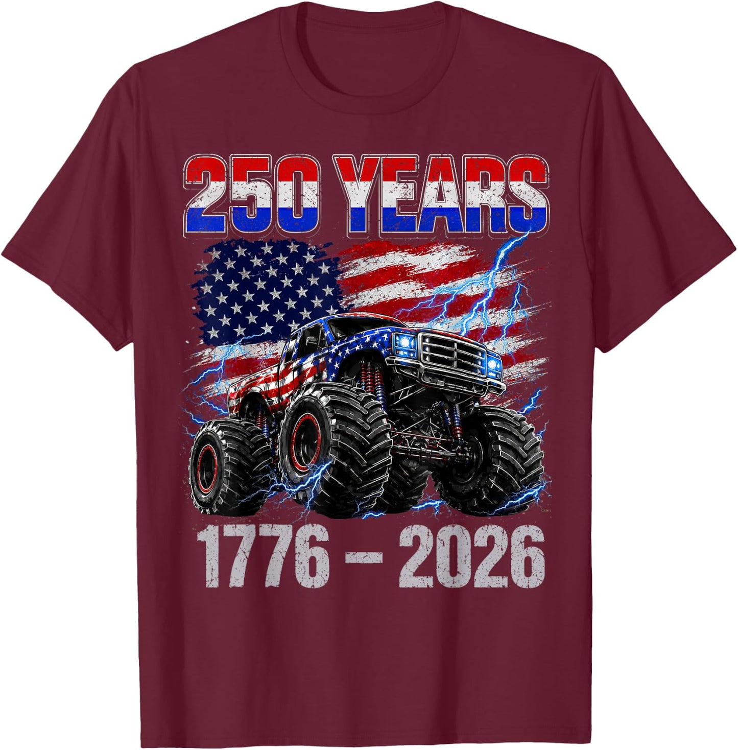 250 Years 4th of July Shirts Toddler Boys Kids Monster Truck T-Shirt - T-Shirt | Maroon