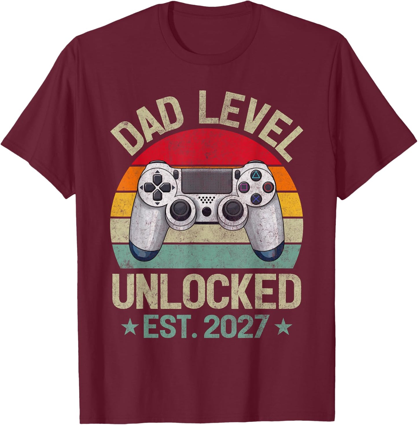 Dad Level Unlocked Est. 2027 Leveled Up to Video Gamer Dad T-Shirt - T-Shirt | Maroon